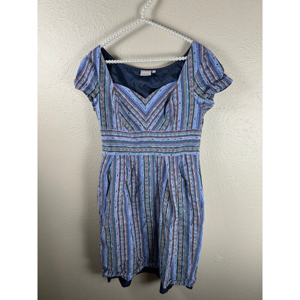 eShakti Dress Size Large Knee Length Retro Muted Colors Cotton Preppy Pockets